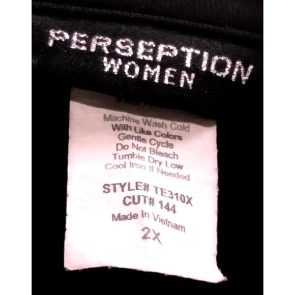 Perceptions Plus Size 2X Blouse Ruffle Button Down Short Sleeve Black Women - Picture 7 of 9